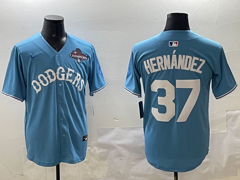 Men Los Angeles Dodgers #37 Hernandez Light Blue Joint Name 2025 Nike MLB Jersey style 17->los angeles dodgers->MLB Jersey